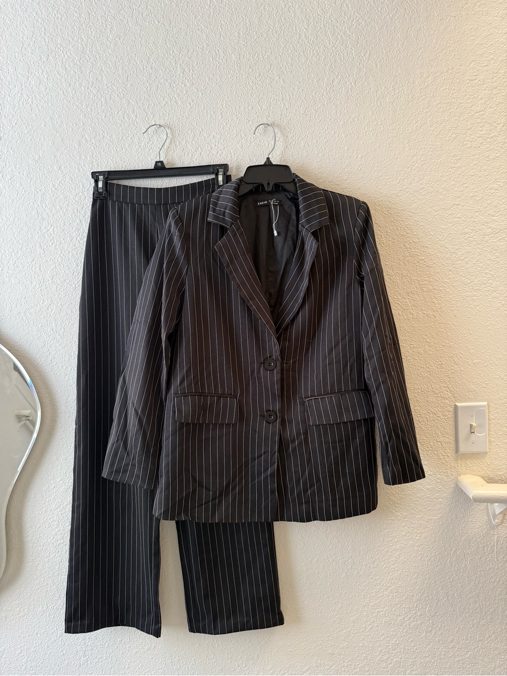 SHEIN Black Pinstripe Blazer & Pants Suit